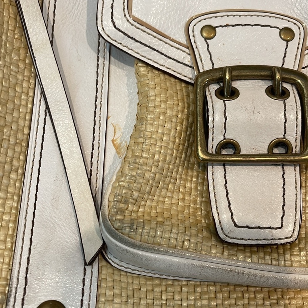 Coach White Leather and Straw Bag 114 - Picture 4 of 10